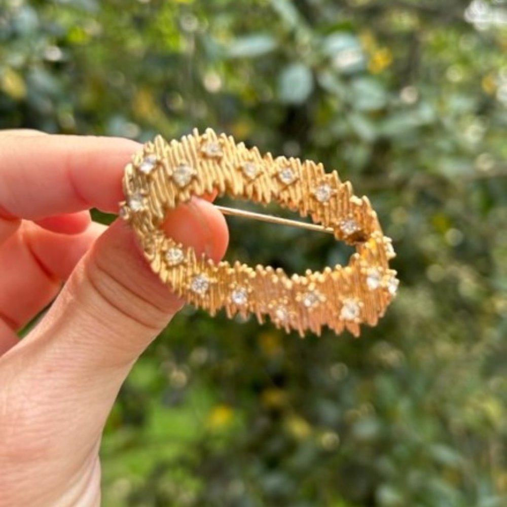 VTG CIRO Brushed Gold Rhinestone BROOCH